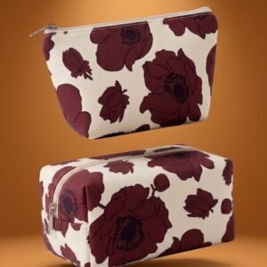Alternative view of Maroon Floral Print Waterproof Inner Cosmetic & Travel Pouch Set