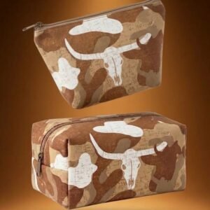 Alternative view of Brown Western Skull Print Waterproof Inner Cosmetic & Travel Pouch Set