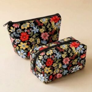 Floral Print Travel Pouch & Makeup Bag Set