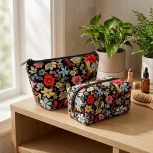 Floral Print Travel Pouch & Makeup Bag Set - Image 3