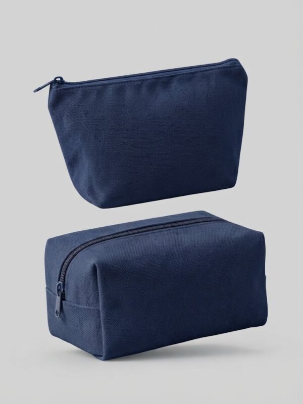 Solid Navy Blue Canvas Cosmetic Pouch with Zipper Closure 2-piece combo set