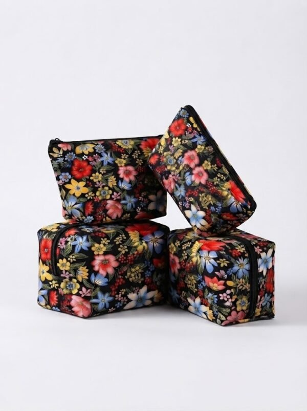Vibrant Black Multi-Floral 4-Piece Bag Combo