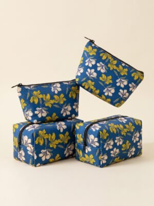 Blue Floral Waterproof Cosmetic & Toiletry Bag Set (4-Piece)