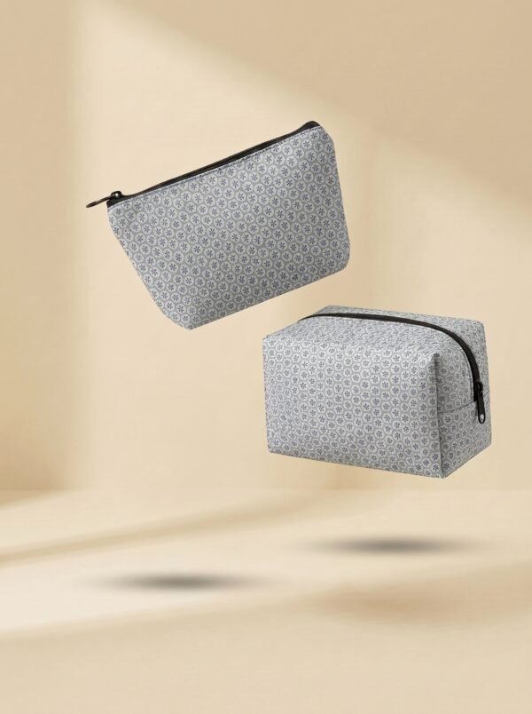 Geometric Blue Print Pouch 2-Piece Combo Set